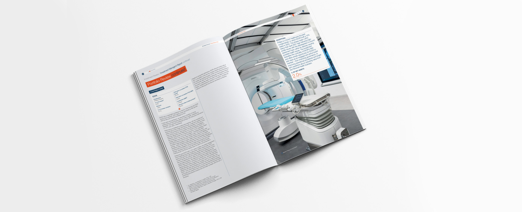 An image of an annual report laying open showing copy and images