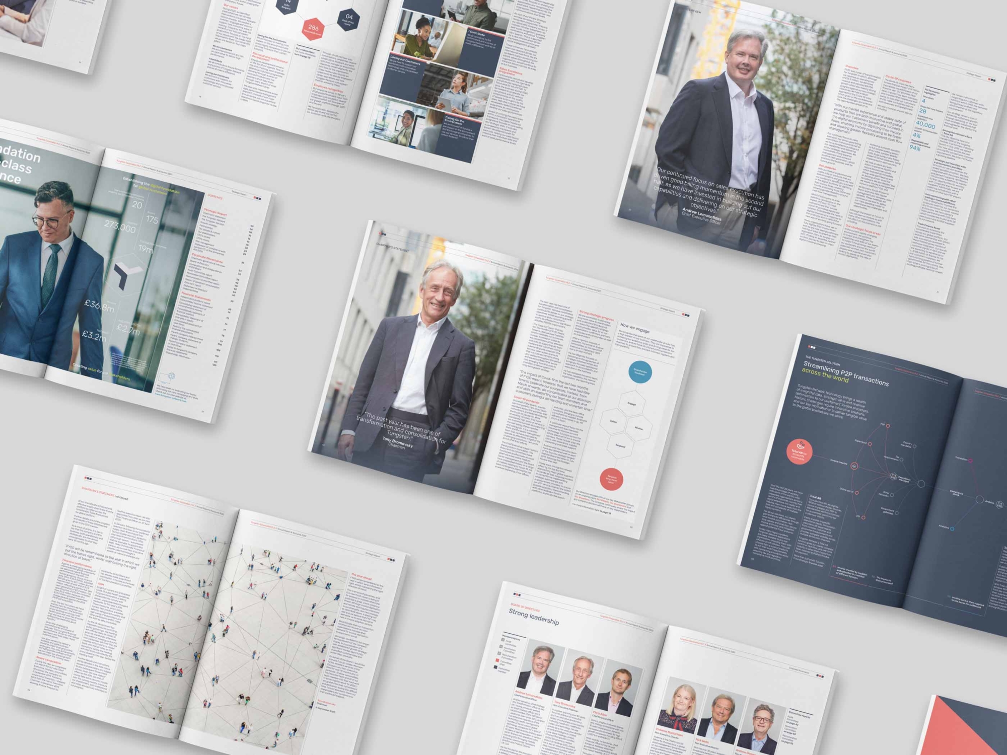 A table with multiple Annual Reports showing different layouts with graphics and images